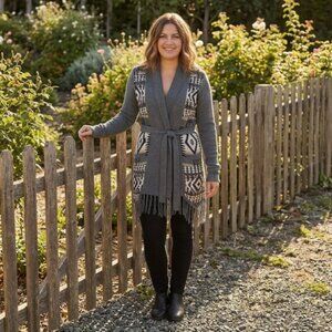 Billabong Navajo Pattern Long Sleeve Cardigan With Belt